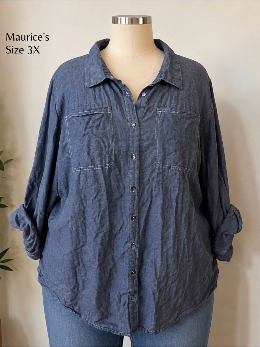 Maurices - Dark Blue Lightweight Chambray Button-Down Shirt